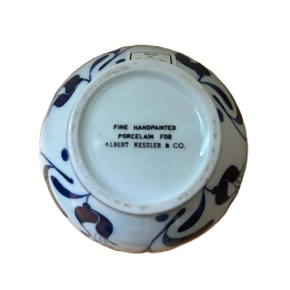 Albert Kessler & Co Hand Painted Porcelain Vase Blue & White Made in Philippines